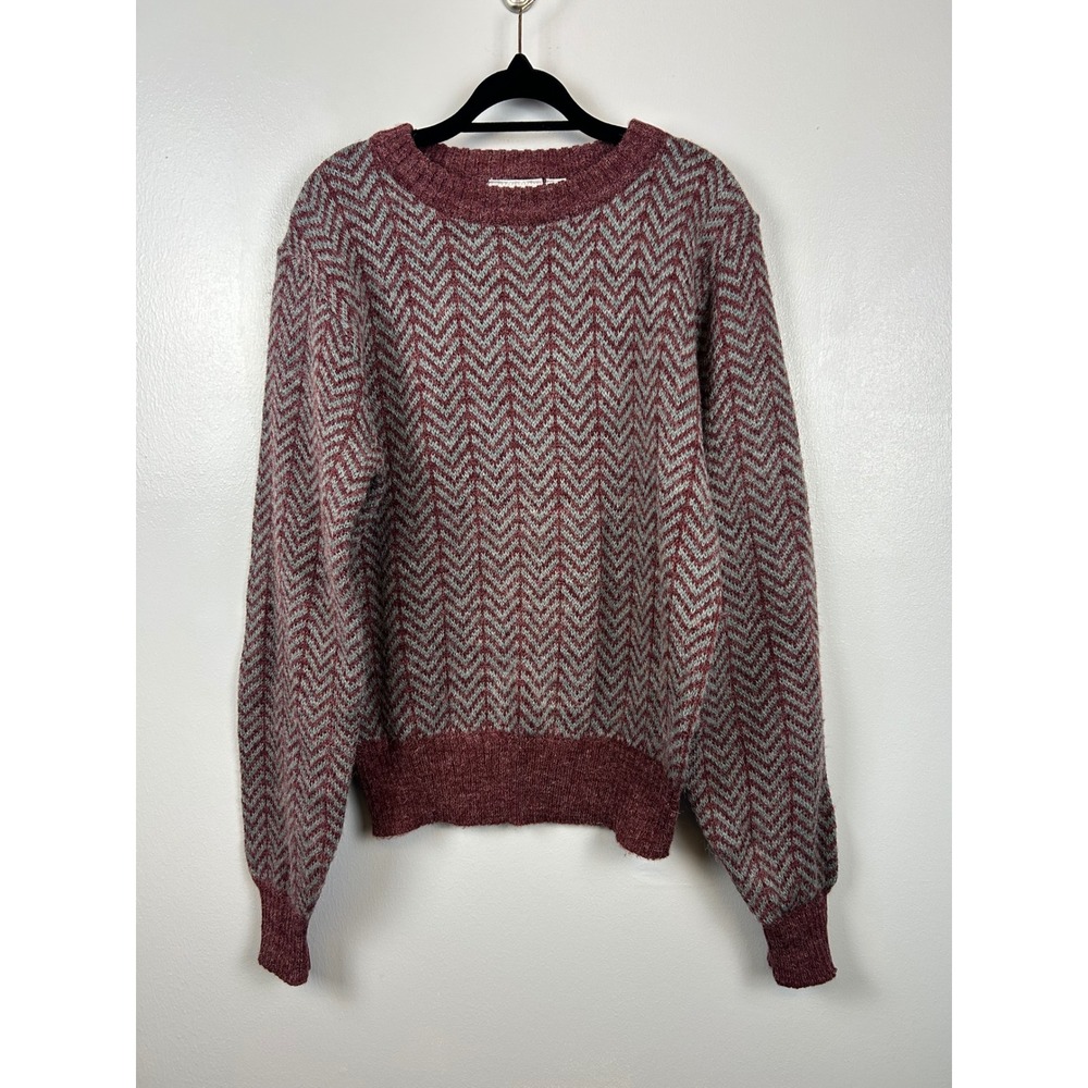 Vintage 80s 90s Trent Chevron Sweater Red Gray Mens Medium Jumper Ski Preppy‎